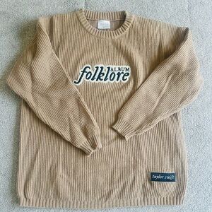 Taylor Swift Beige Ribbed Crewneck Sweater with Folklore Patch